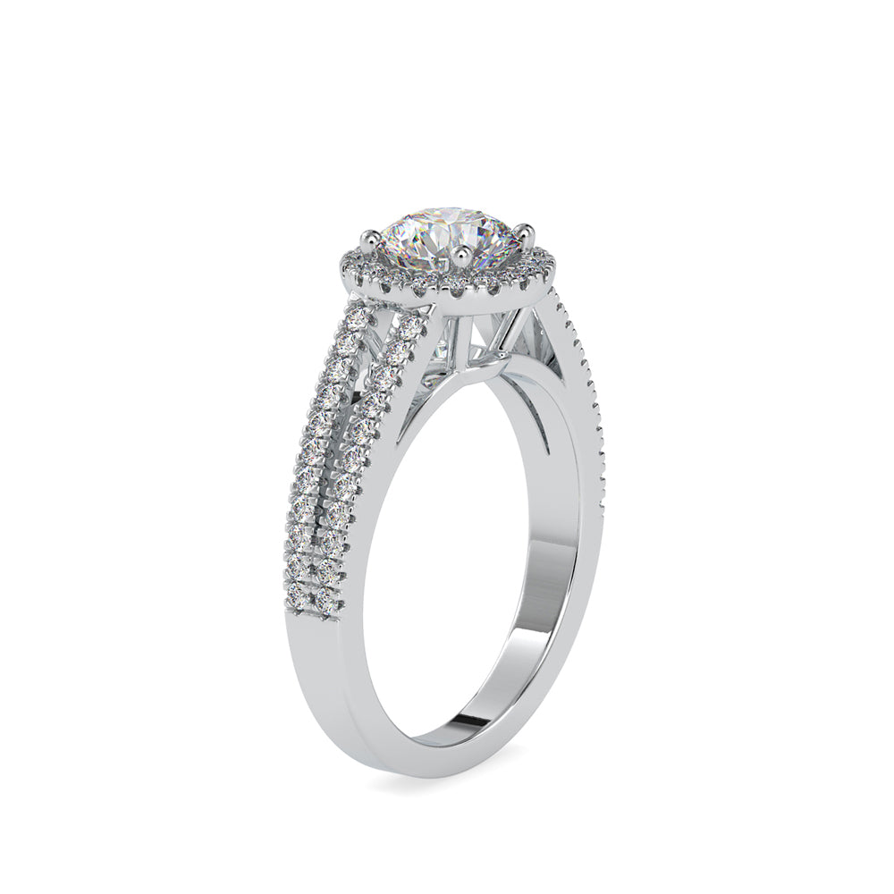 round cut halo lab-grown diamond ring in white gold
