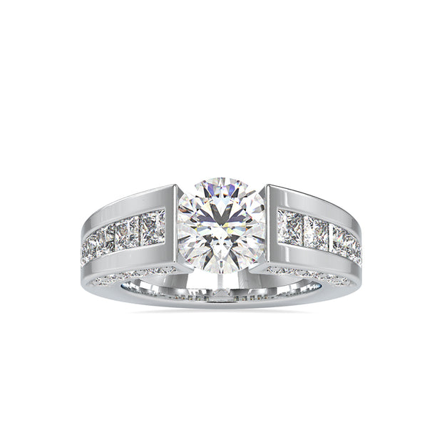 round cut tension lab-grown diamond ring in white gold