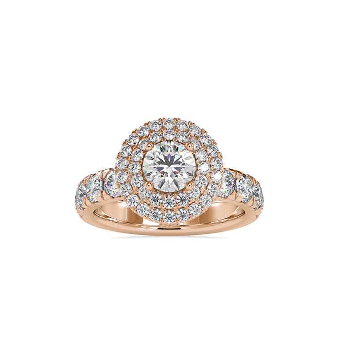 round double halo lab-grown diamond ring in rose gold
