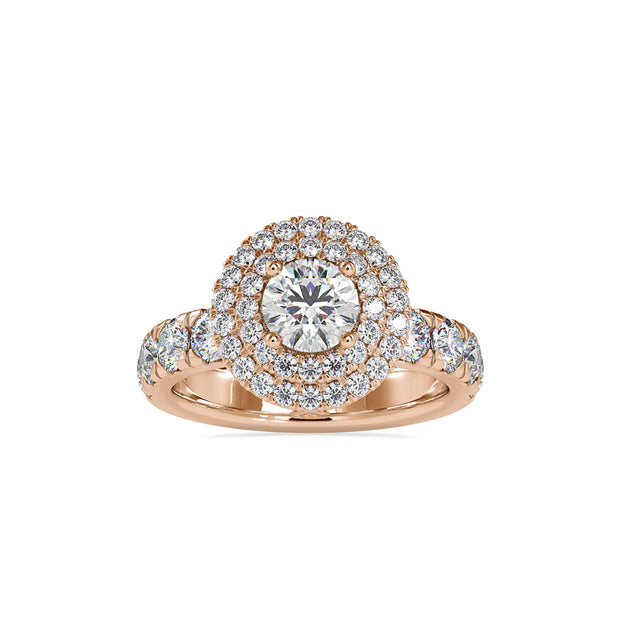 round double halo lab-grown diamond ring in rose gold