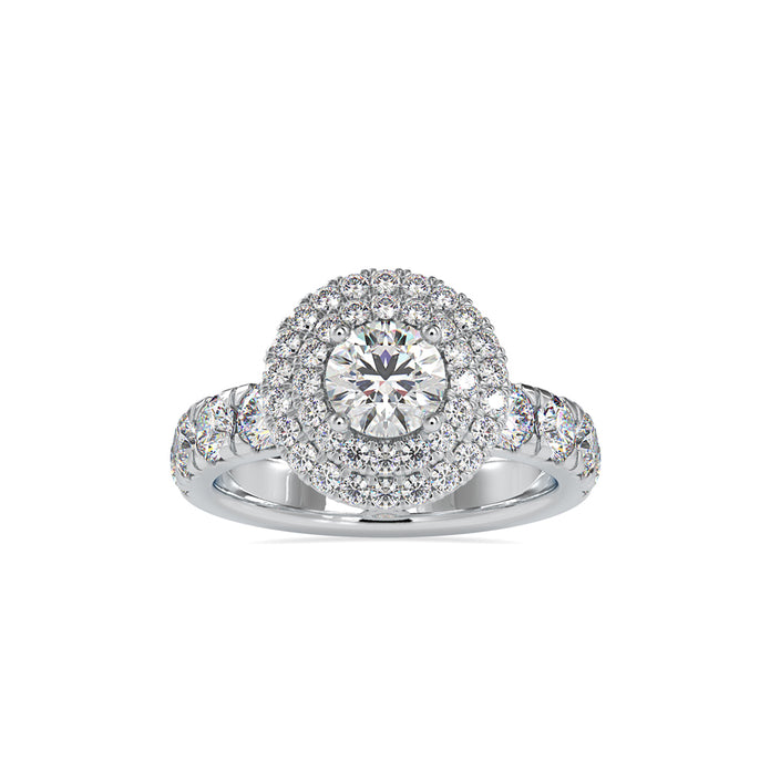 round double halo lab-grown diamond ring in white gold