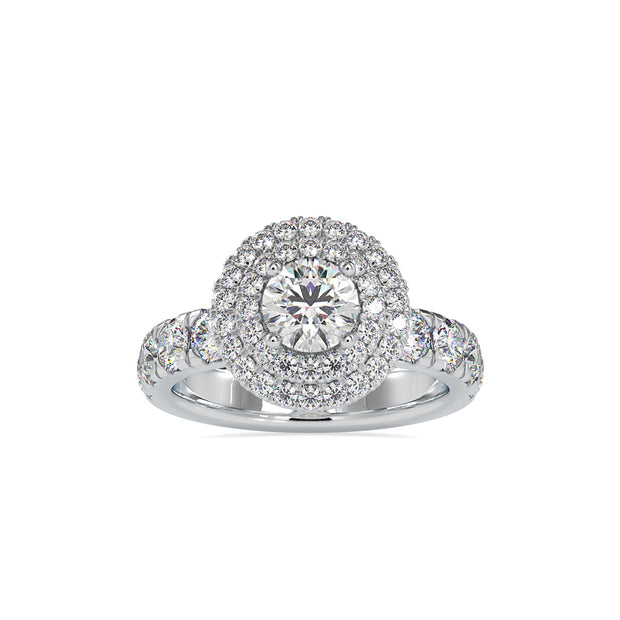 round double halo lab-grown diamond ring in white gold