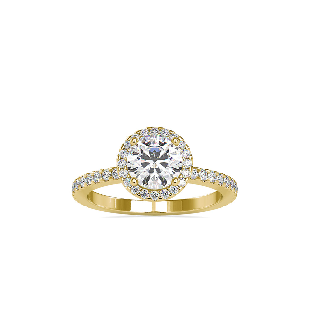 round halo lab-grown diamond ring in yellow gold