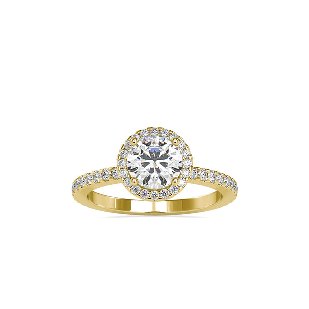 round halo lab-grown diamond ring in yellow gold