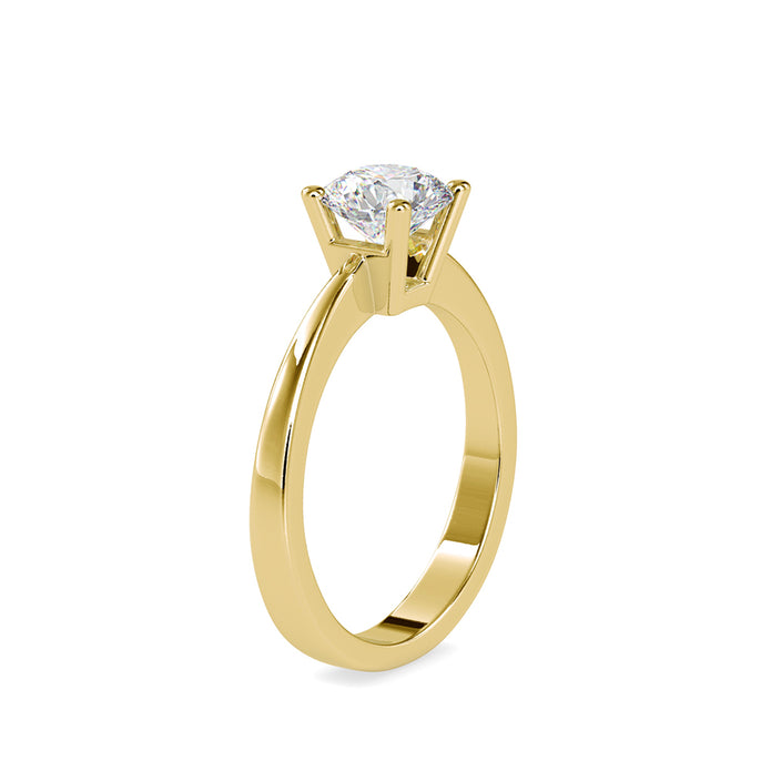 round cut prong solitaire lab-grown diamond ring in yellow gold
