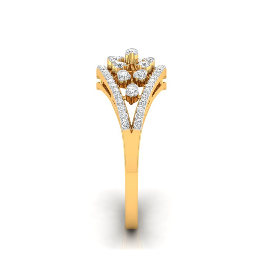 round prong half bezel diamond ring in yellow gold