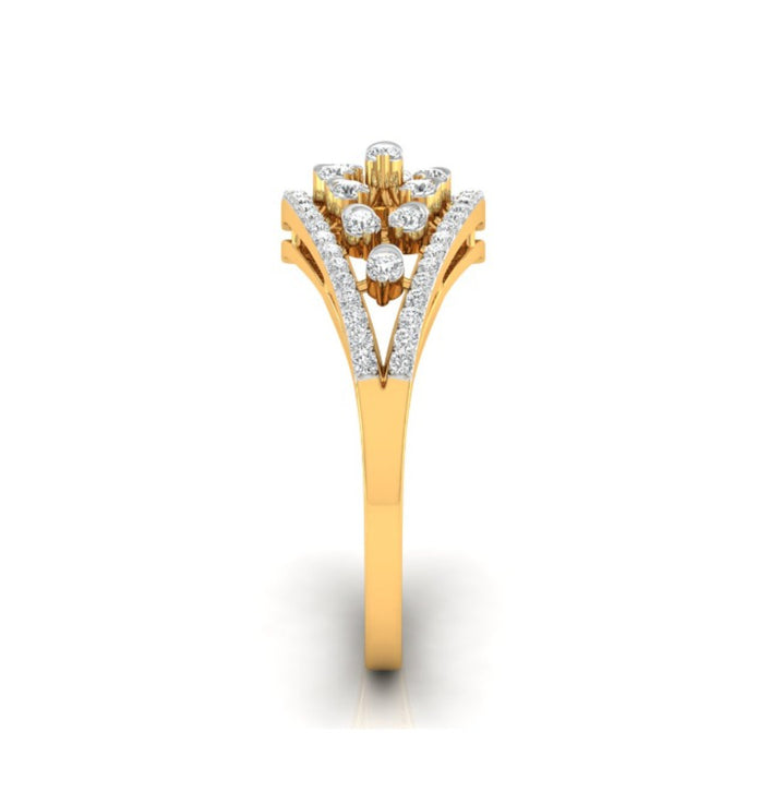 round prong half bezel diamond ring in yellow gold
