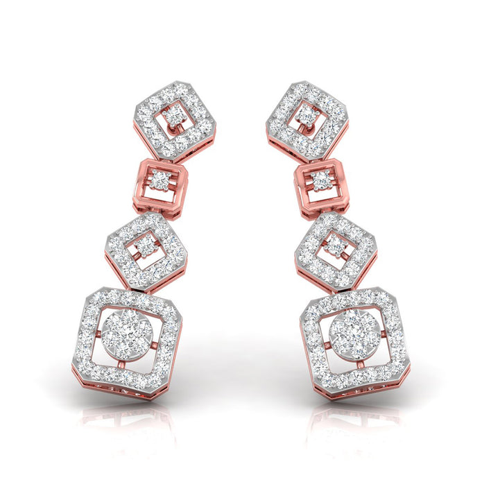 round diamond dangler earrings in rose gold