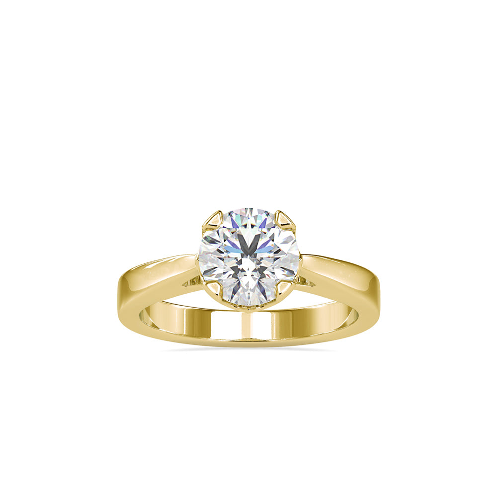 round cut tulip solitaire diamond ring in yellow gold