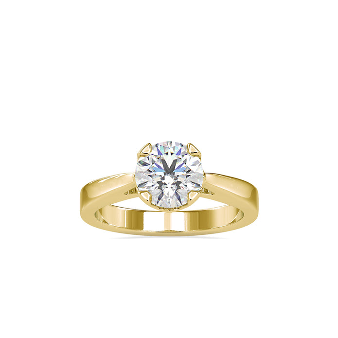 round cut tulip solitaire diamond ring in yellow gold