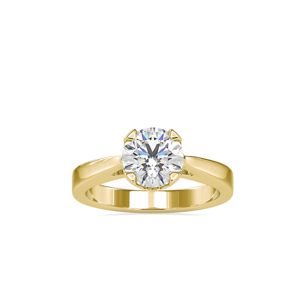 round cut tulip solitaire diamond ring in yellow gold