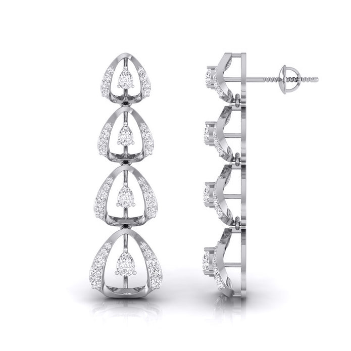 round diamond dangler earrings in white gold