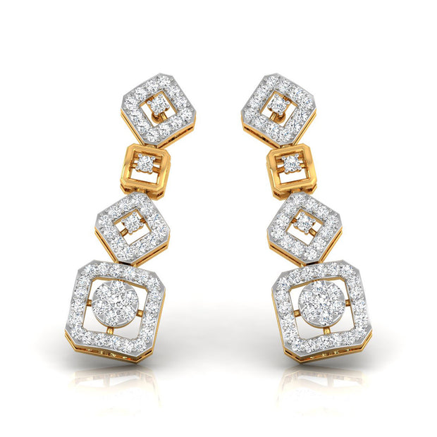 round diamond dangler earrings in yellow gold