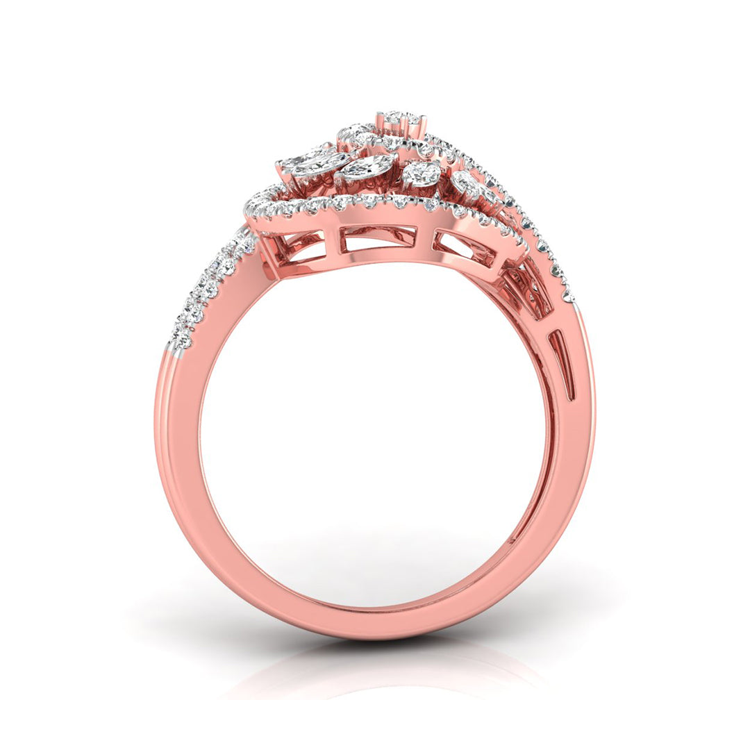 spiral marquise cut prong set diamond ring in rose gold