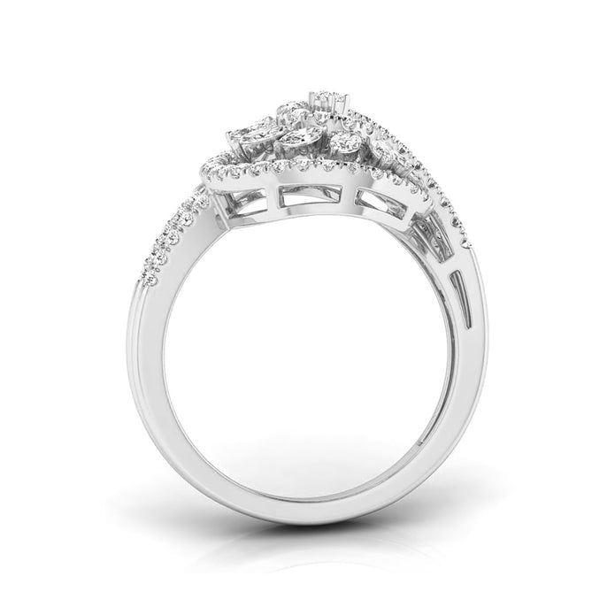 spiral marquise cut prong set diamond ring in white gold