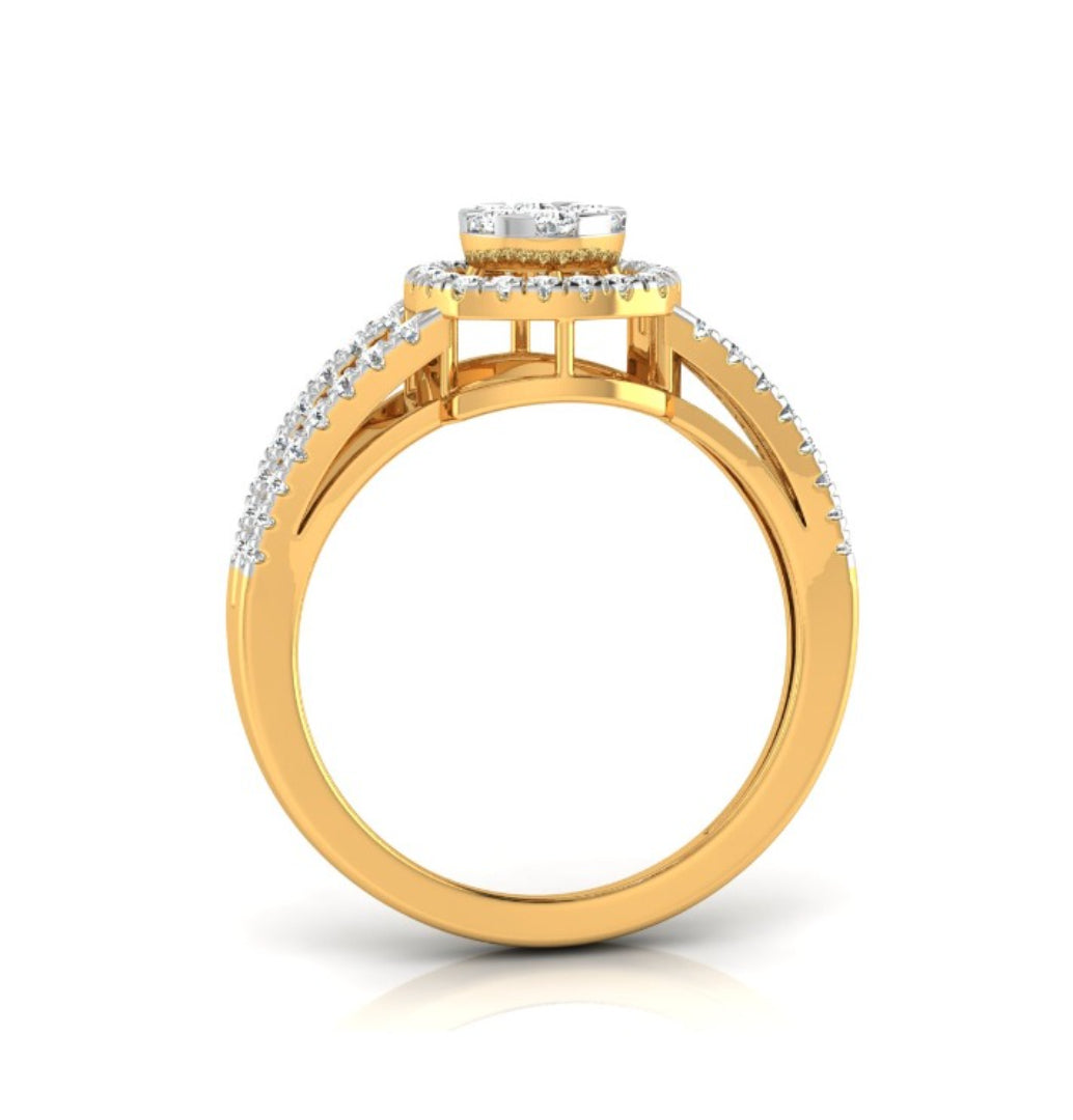 split shank round cluster diamond ring in yellow gold
