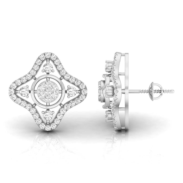 star shape round diamond stud earrings in white gold