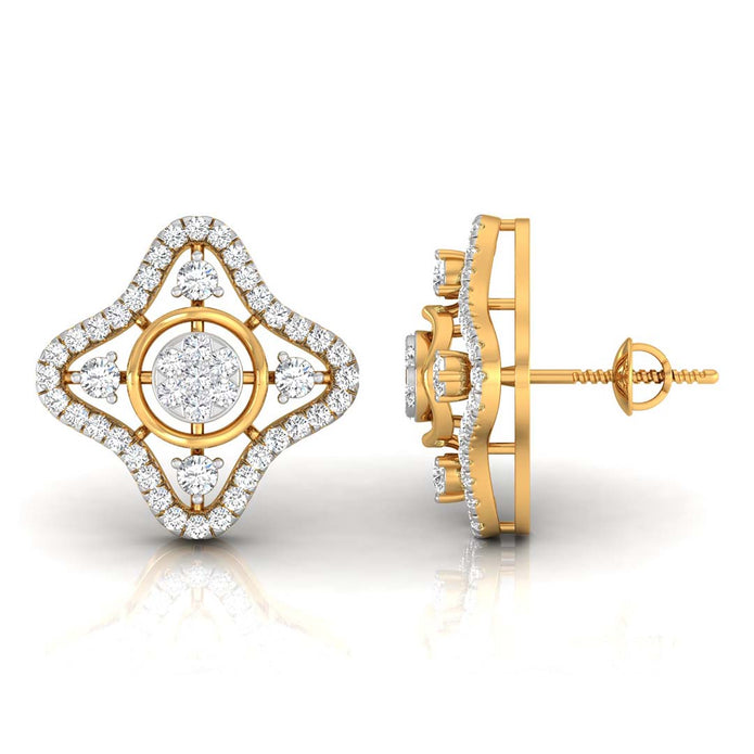 star shape round diamond stud earrings in yellow gold