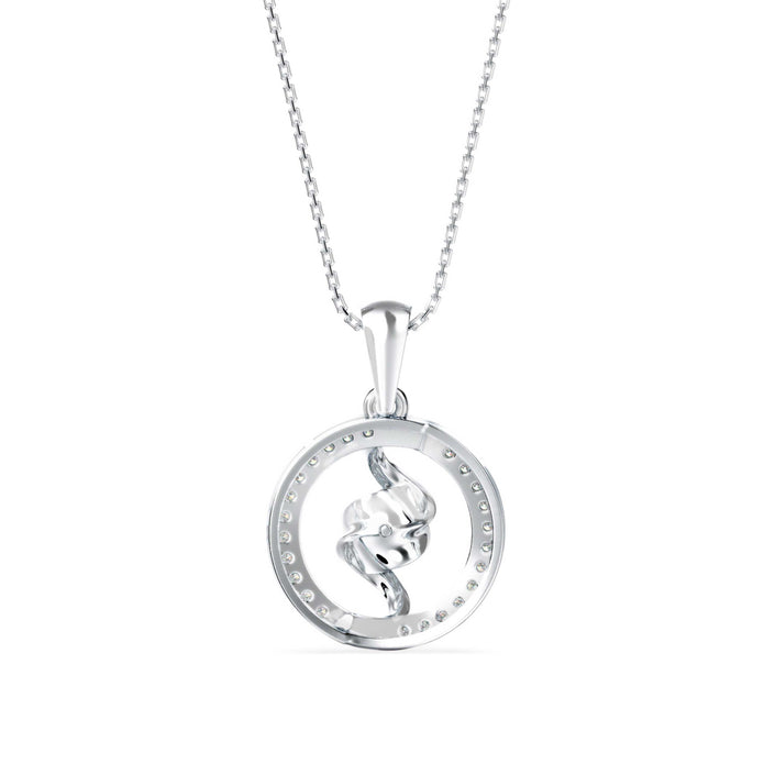 swirl circular halo diamond pendant necklace in white gold