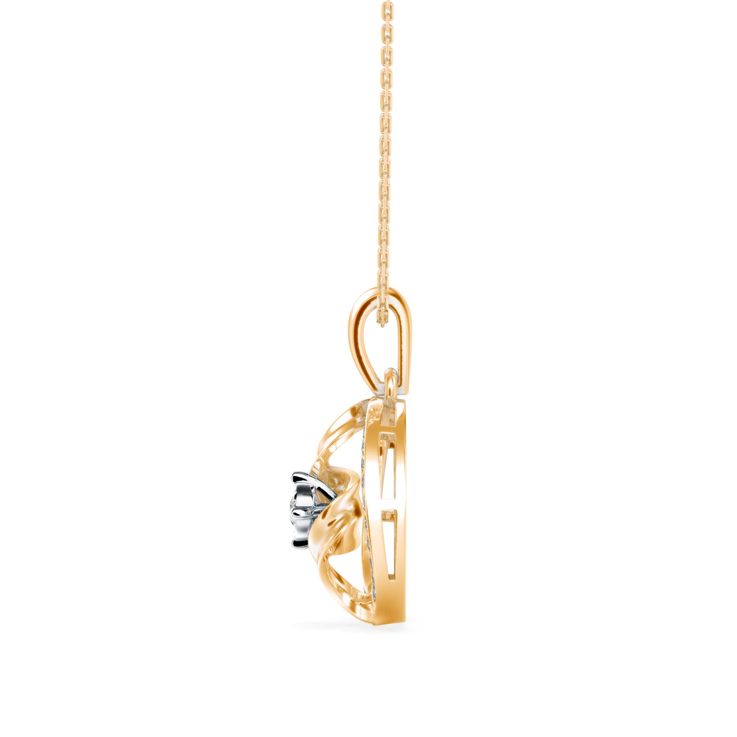 swirl circular halo diamond pendant necklace in yellow gold