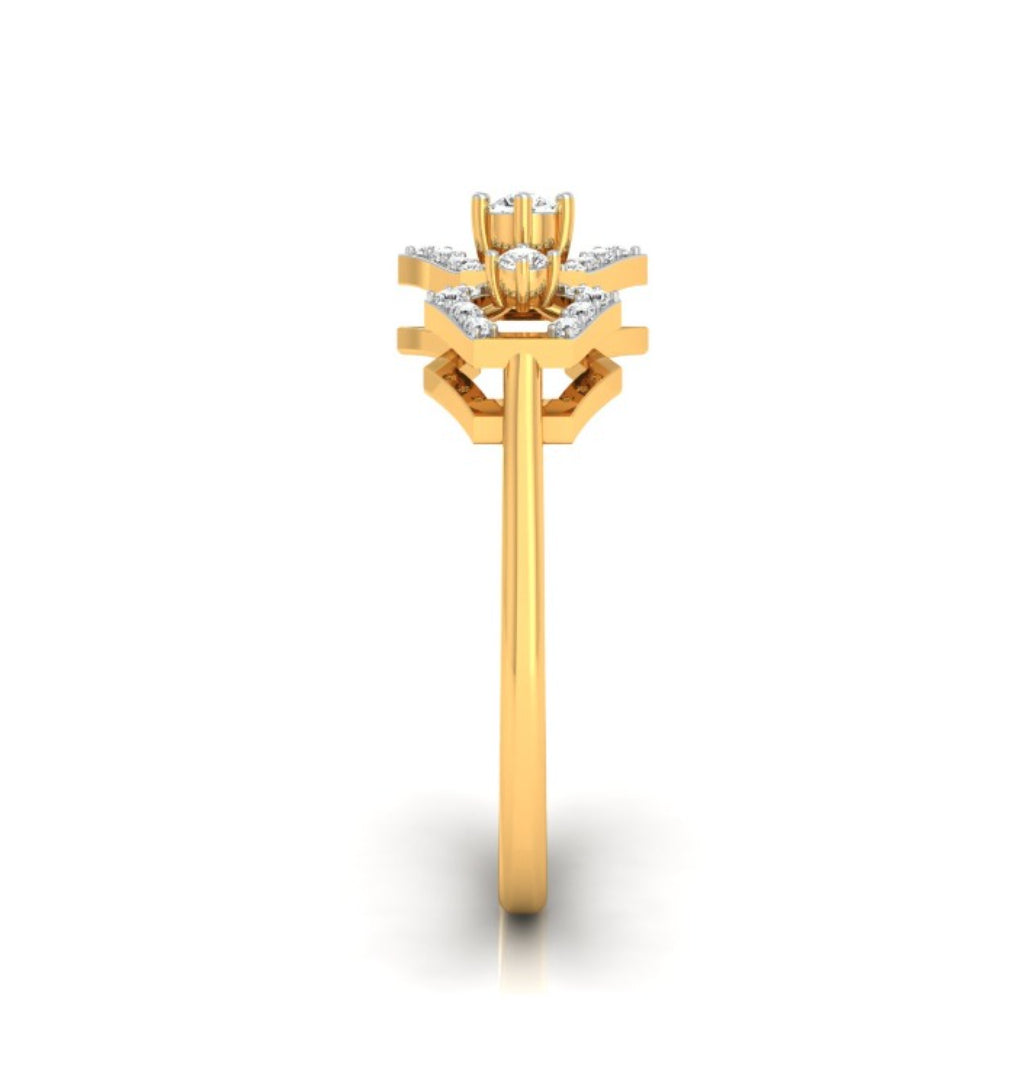 three hexagon diamond ring in yellow gold