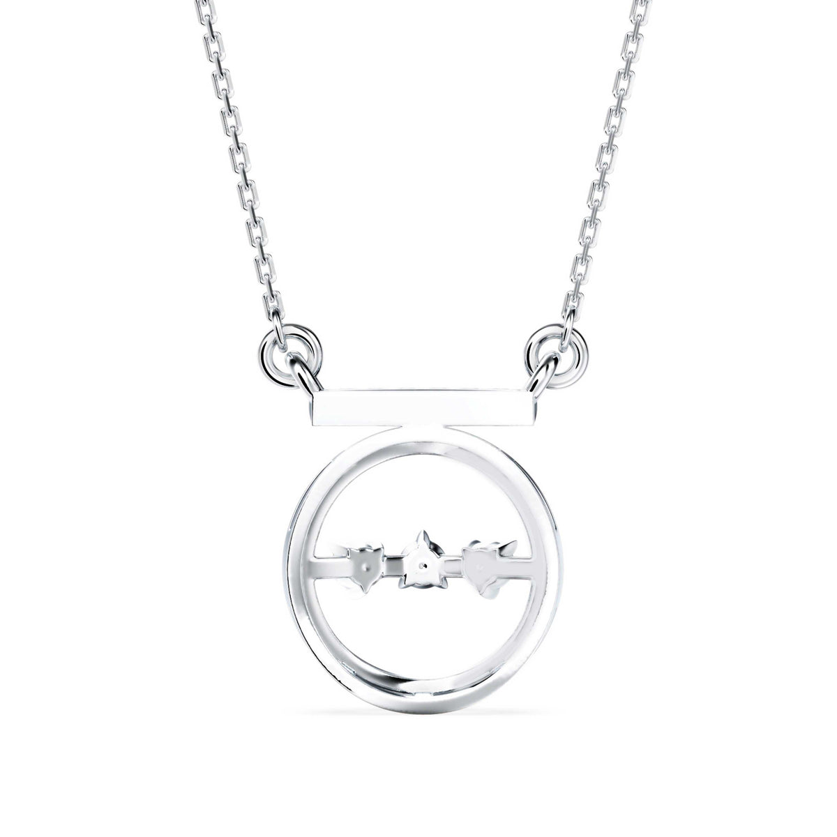 circle three stone lab-grown diamond pendant necklace in white gold
