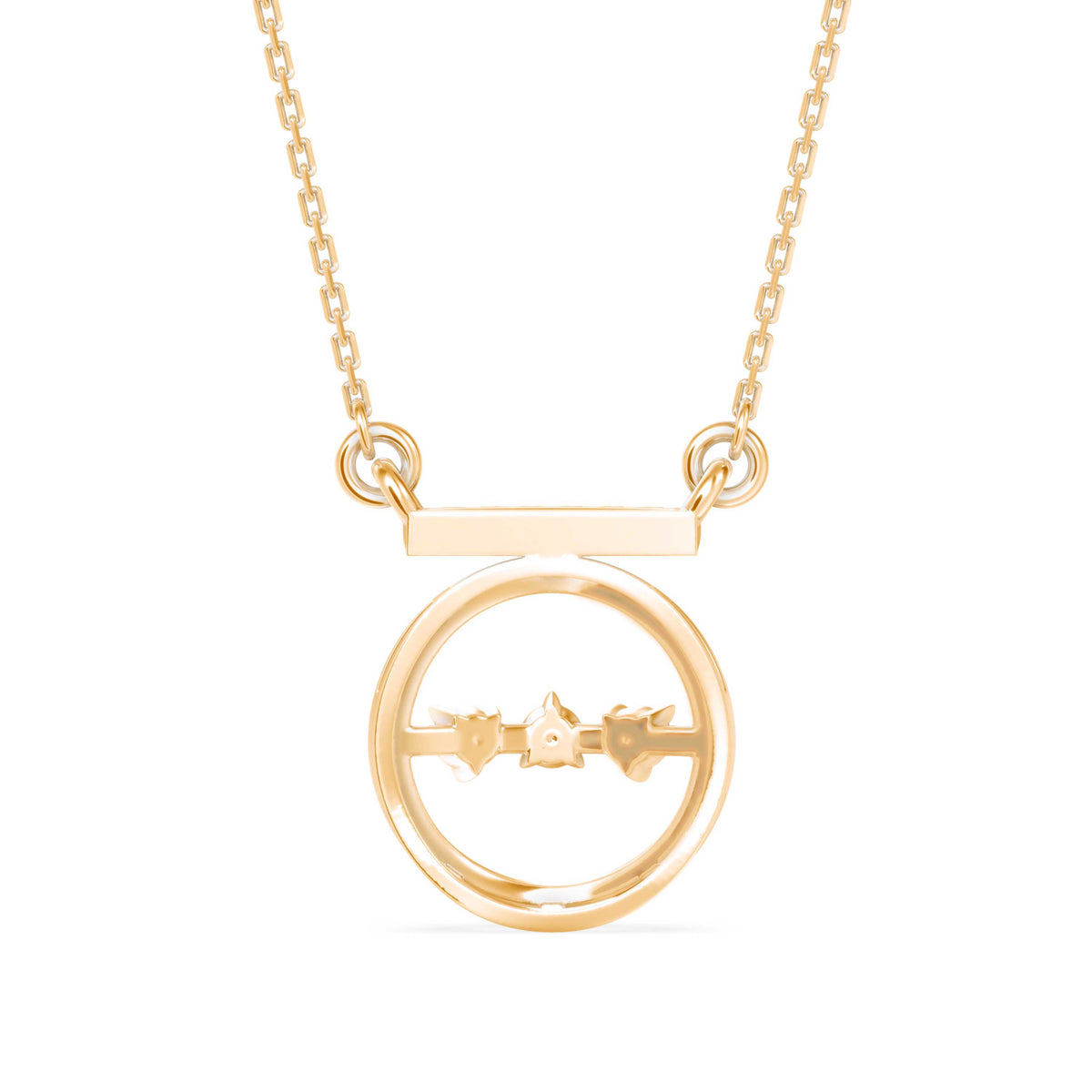 circle three stone lab-grown diamond pendant necklace in yellow gold