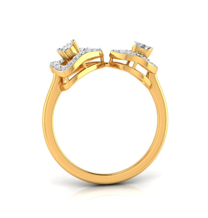 triangle teardrop shape diamond ring in yellow gold