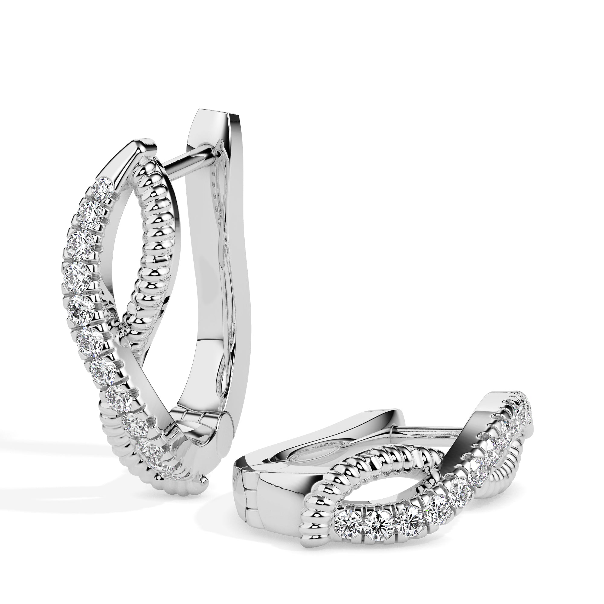 twisted infinity diamond hoop earrings in white gold