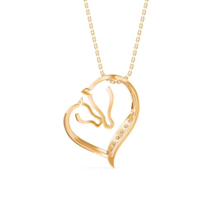 wo horse heads shape diamond pendant necklace in yellow gold