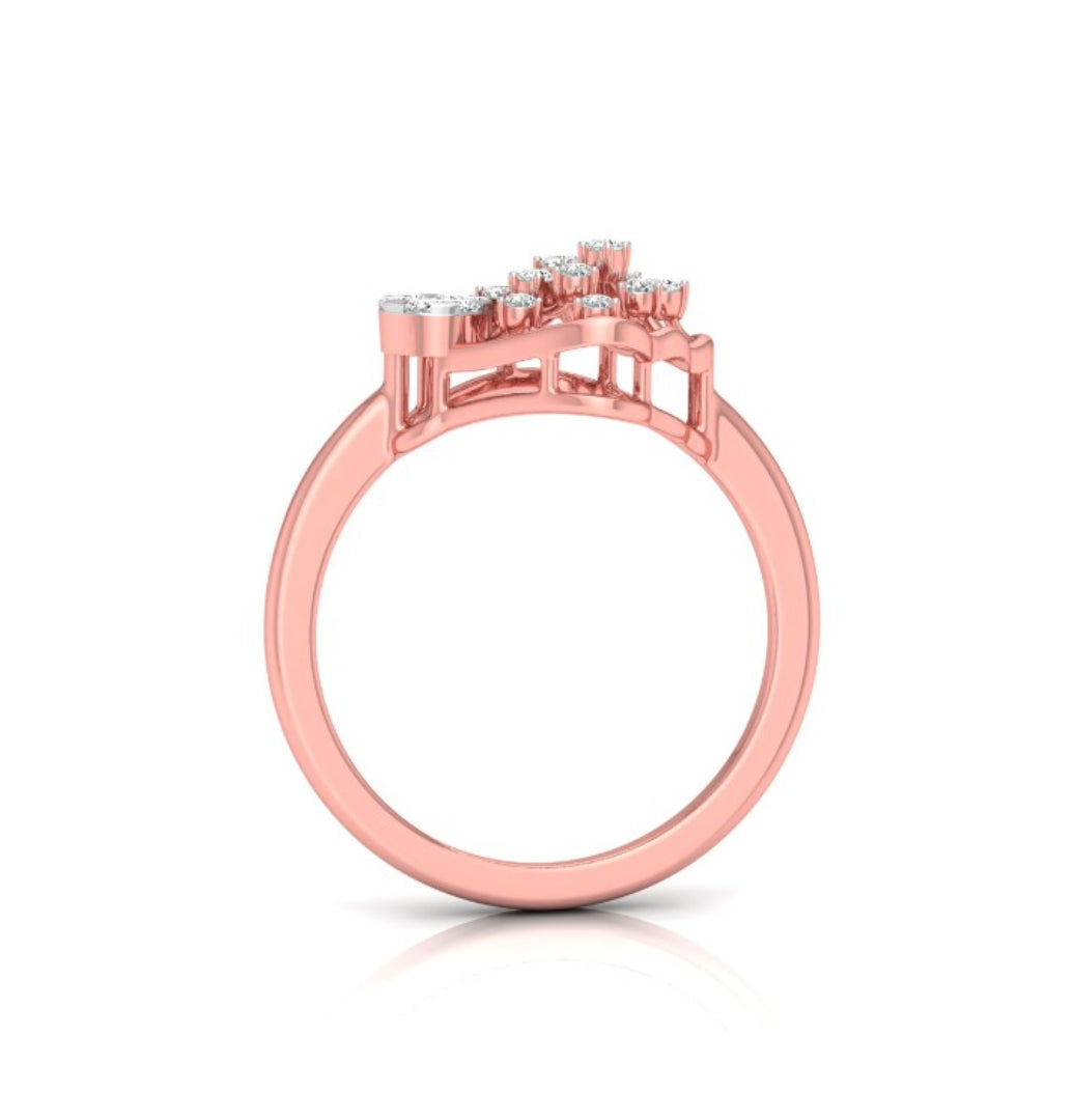 fan-shaped round cut lab-grown diamond ring in rose gold