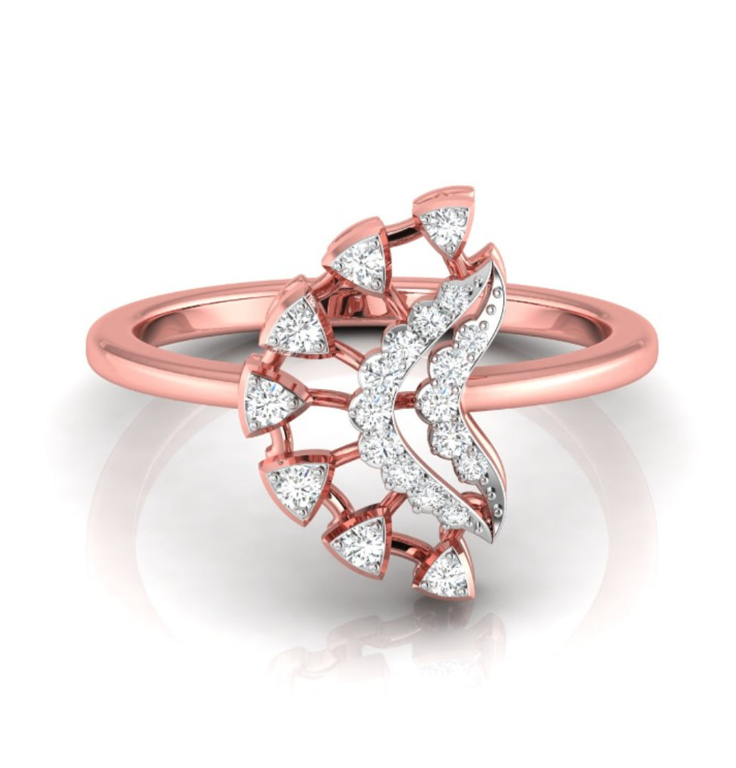 fan shape round cut lab-grown diamond ring in rose gold