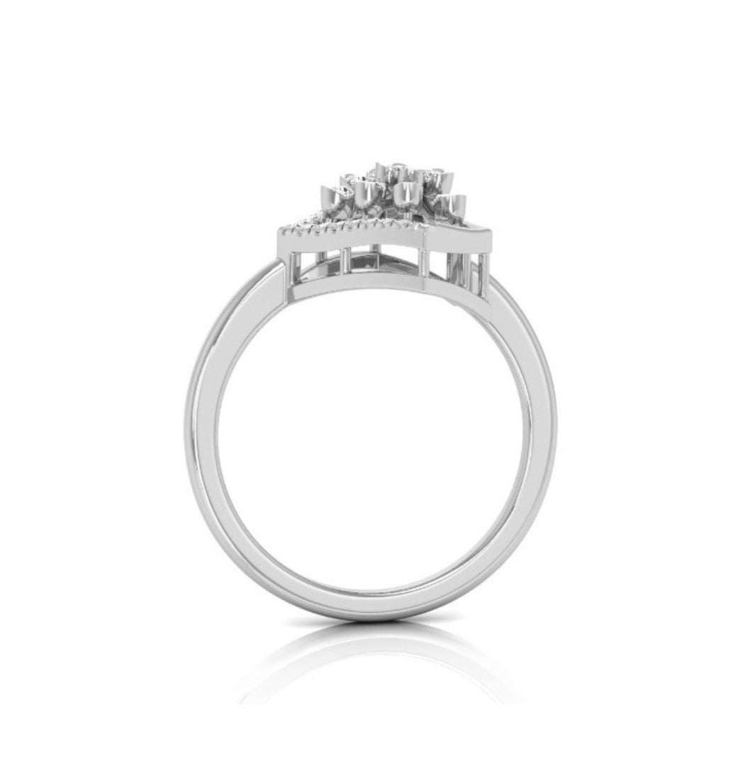 floral cluster geometric frame lab-grown diamond ring in white gold