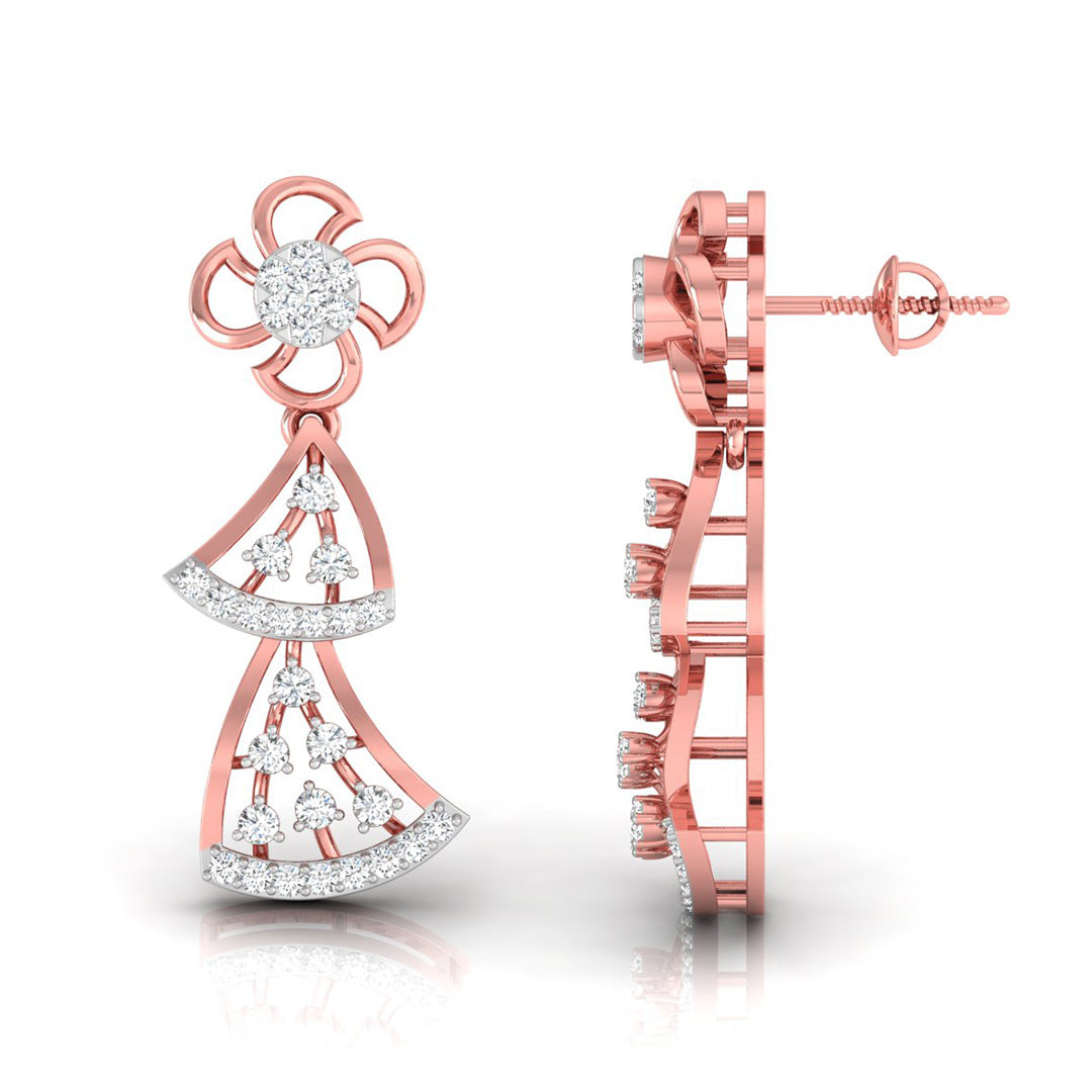 round diamond dangler earrings in rose gold