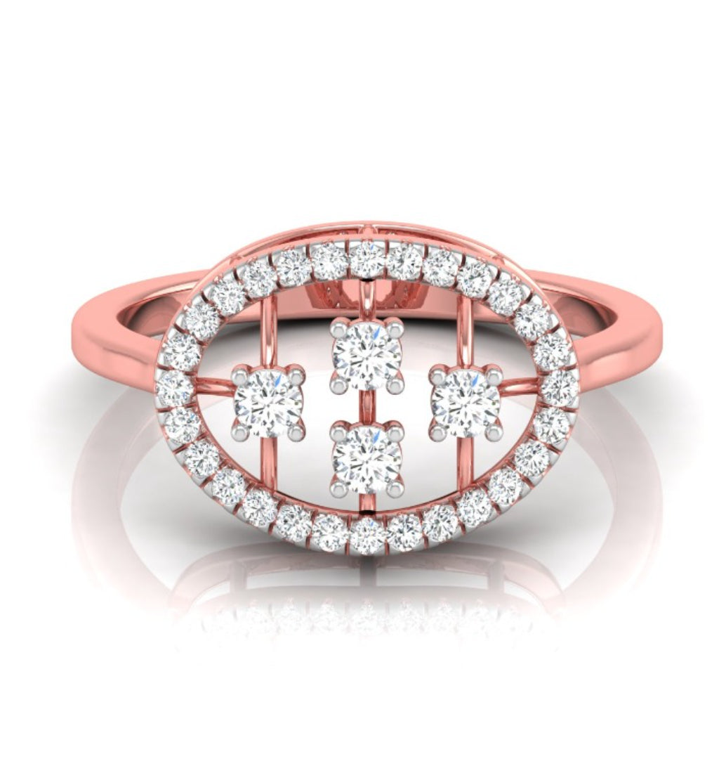 lattice design round cut diamond ring in rose gold