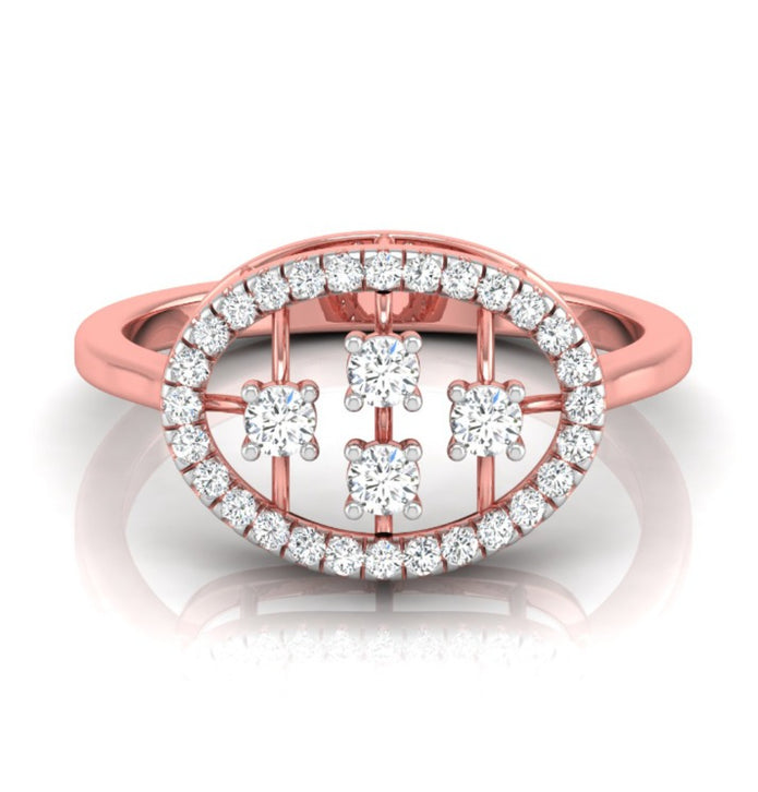 lattice design round cut diamond ring in rose gold