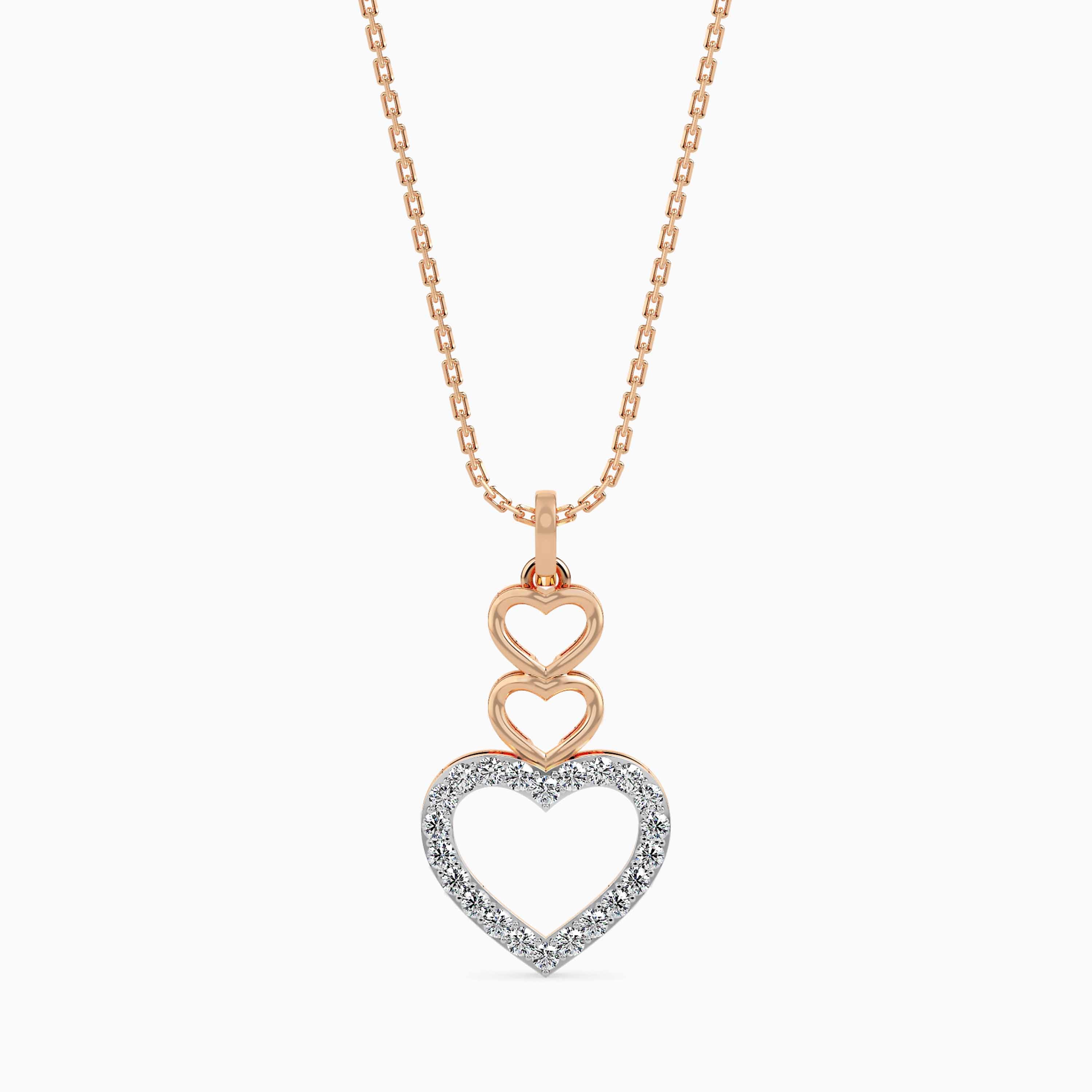 layered heart diamond pendant necklace in rose gold