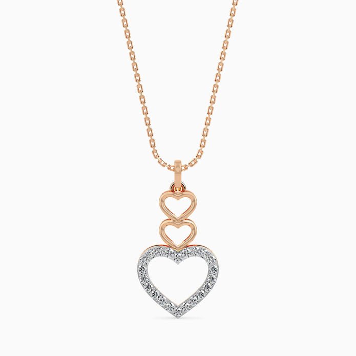 layered heart diamond pendant necklace in rose gold
