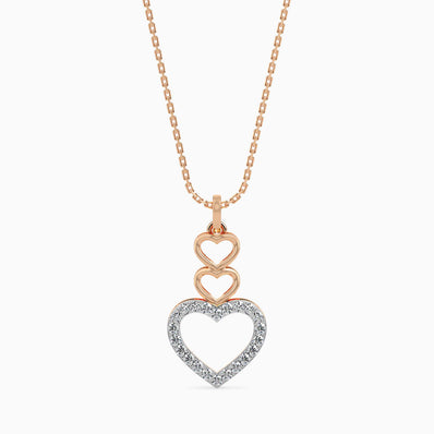 layered heart diamond pendant necklace in rose gold