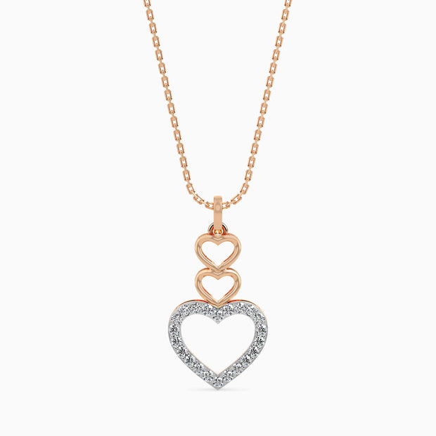 layered heart diamond pendant necklace in rose gold