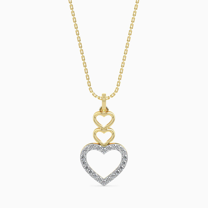 layered heart diamond pendant necklace in yellow gold