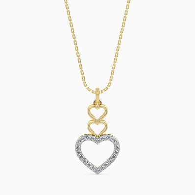 layered heart diamond pendant necklace in yellow gold