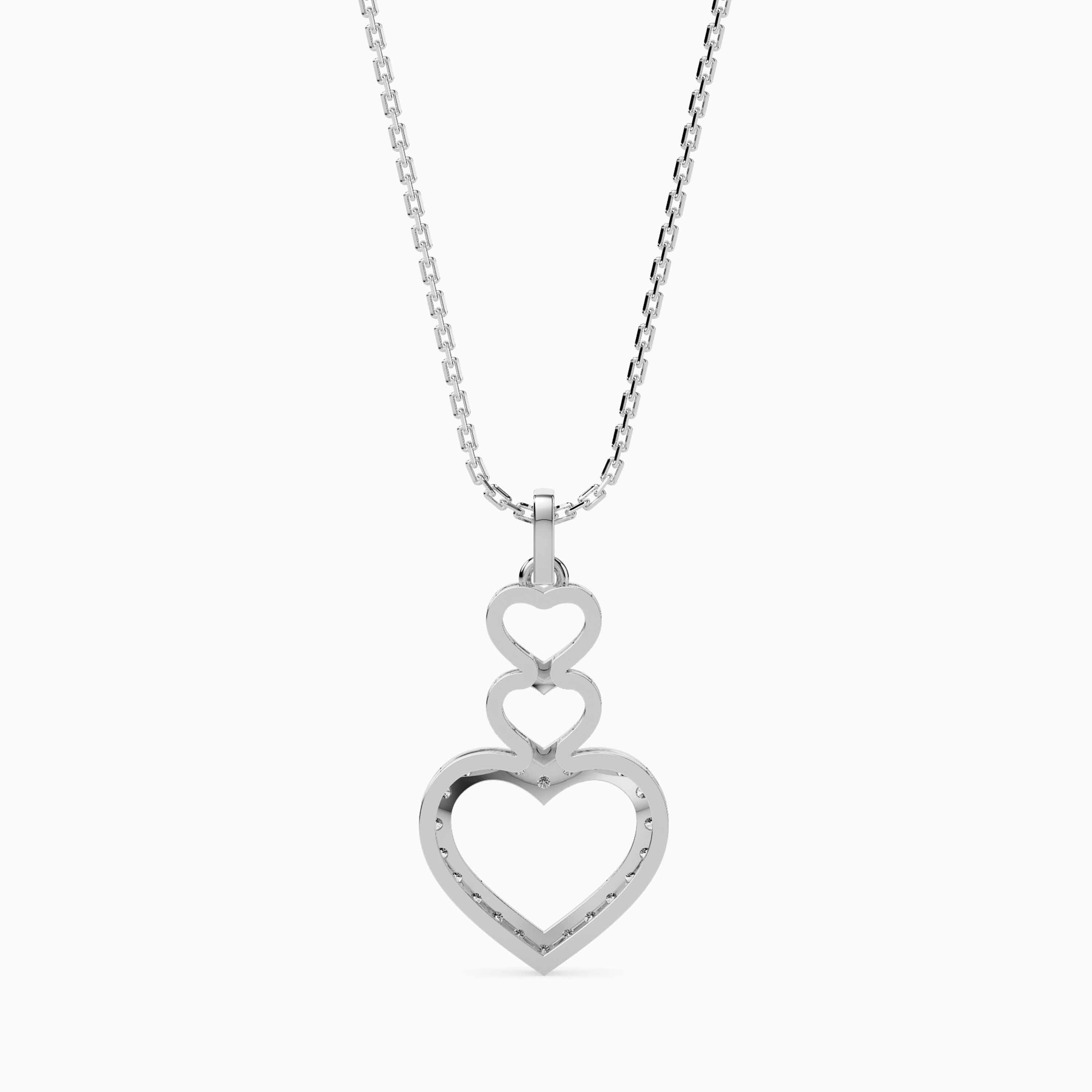 layered heart diamond pendant necklace in white gold