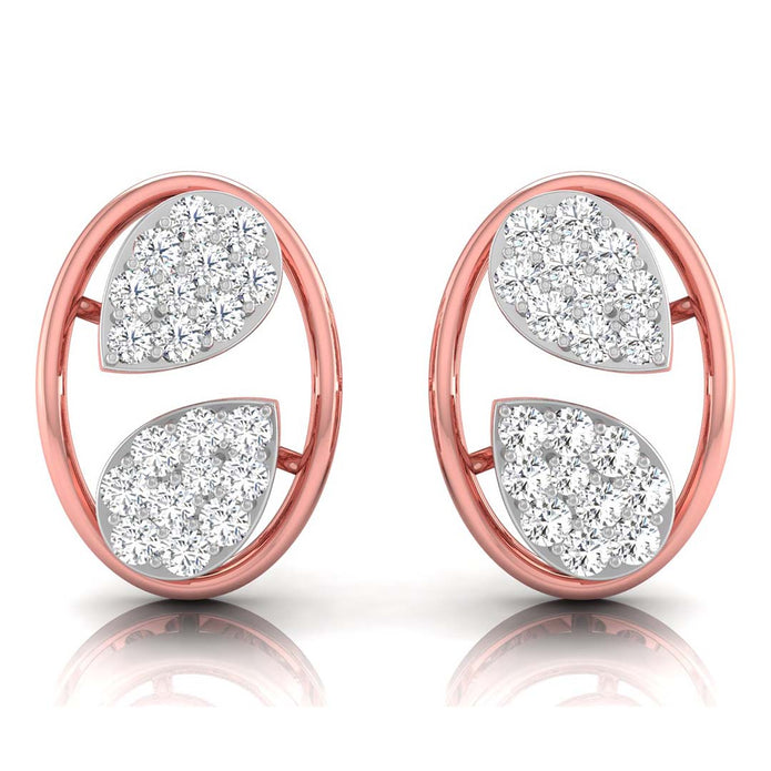 leaf design round diamond stud earrings in rose gold