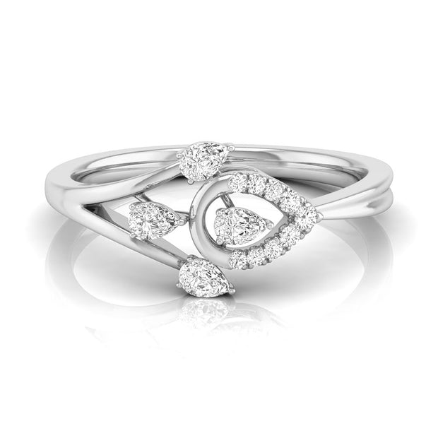 leaf pear cut prong set diamond ring in white gold