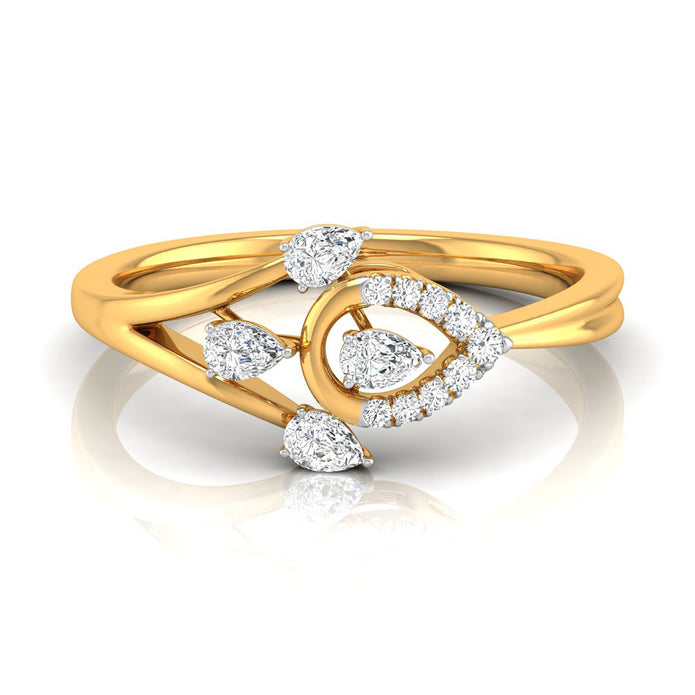 leaf pear cut prong set diamond ring in yellow gold