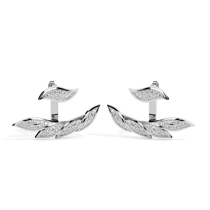 leaf cluster diamond stud earrings in white gold