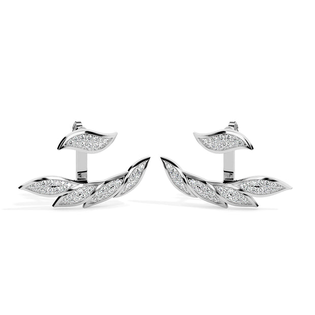 leaf cluster diamond stud earrings in white gold