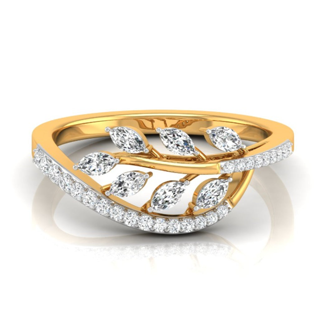 leafy wave marquise diamond ring in yellow gold