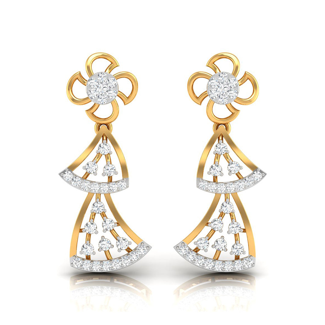 round diamond dangler earrings in yellow gold